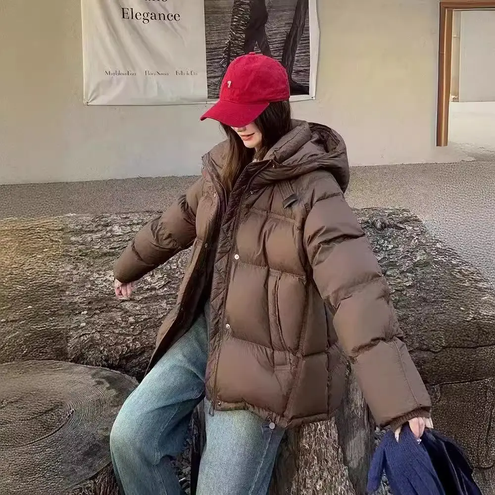 Women's Hooded Puffer Jacket, 90Duck Down, Thick, Warm, Casual, Versatile, Loose, Warm, Windproof Parka, New, Fashion, 2024