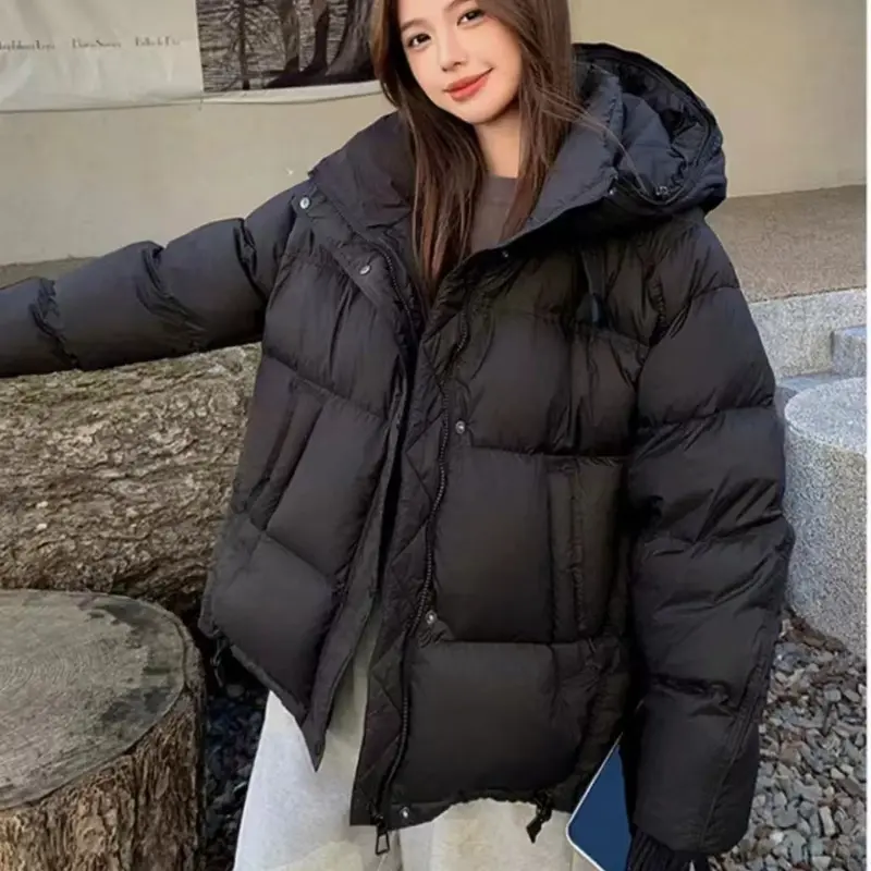 Women's Hooded Puffer Jacket, 90Duck Down, Thick, Warm, Casual, Versatile, Loose, Warm, Windproof Parka, New, Fashion, 2024