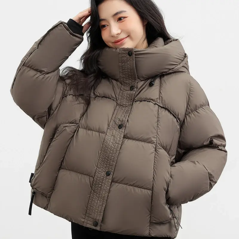 White Duck Down Hooded Jacket for Women, Thick, Loose, Casual, Warm, Couple Puffer Jacket, Winter, New Fashion, 2024