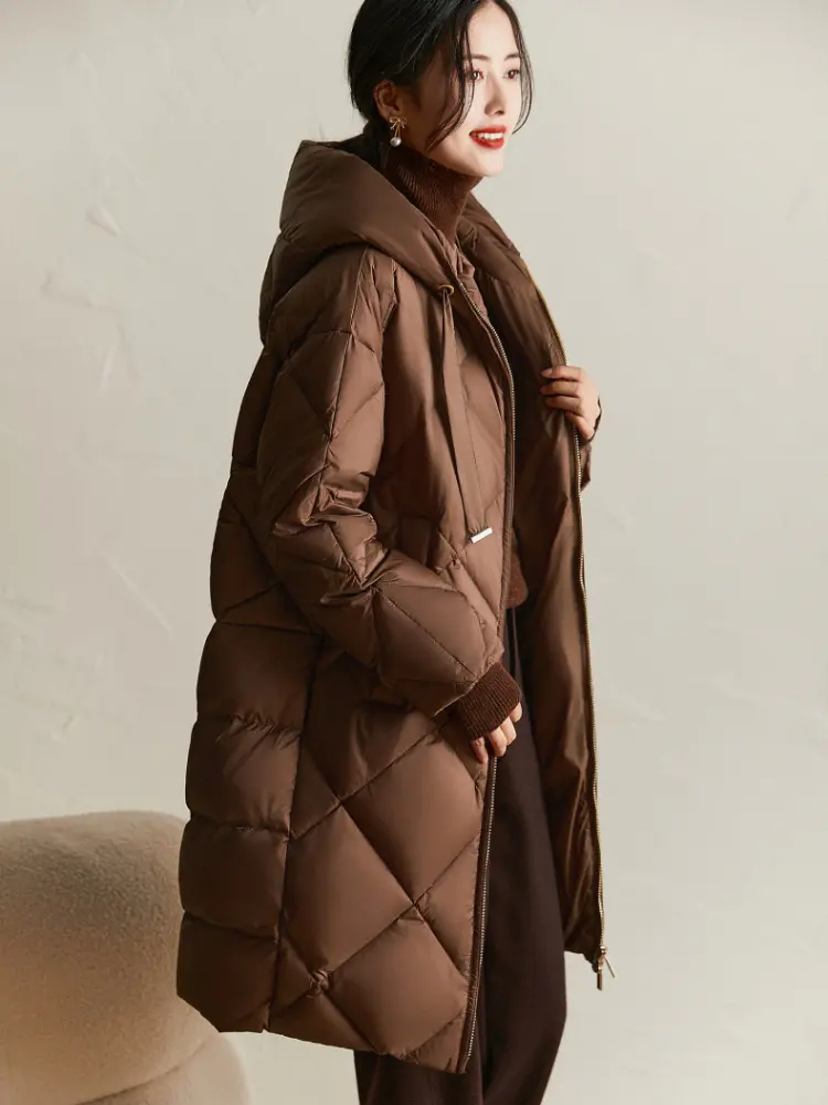 Winter New Puffer Coats Jackets for Women Simple Solid Quilted Hooded Outerwears Thick Loose Warm Mid-length Women's Down Jacket