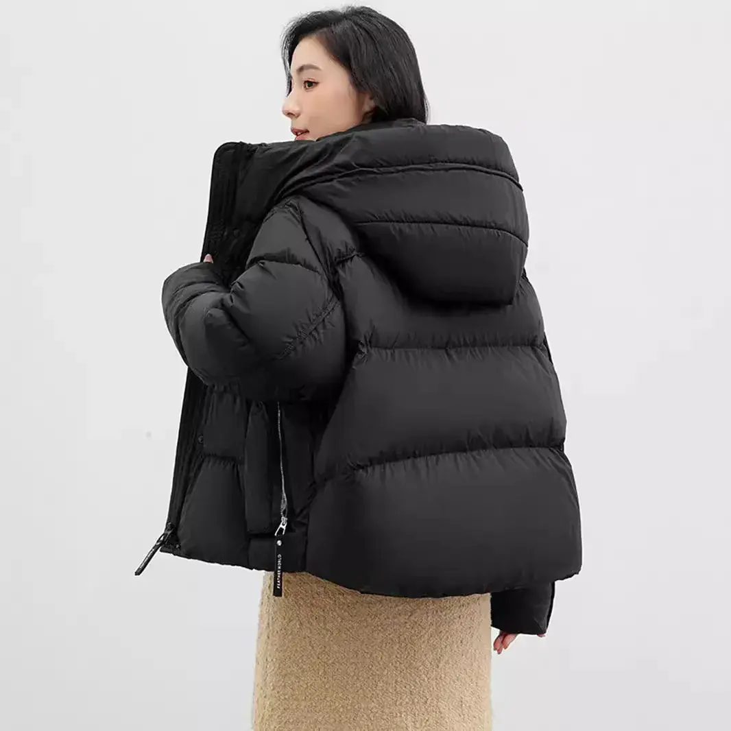 White Duck Down Hooded Jacket for Women, Thick, Loose, Casual, Warm, Couple Puffer Jacket, Winter, New Fashion, 2024