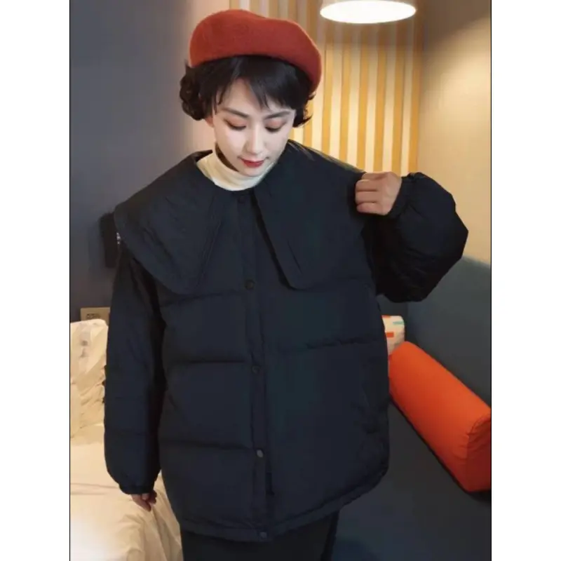 Women's Ruffled Quilted Jacket, Short Winter Coat, Loose Parkas, Warm Casual Down Coat, Female Outwears, New, 2024