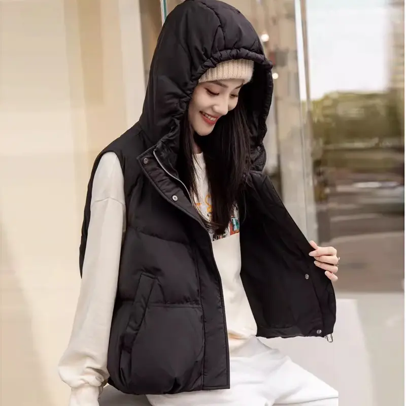 Women's White Duck Down Vest, Short Lapel, Warm Jacket, Street Fashion, Korean 90 Down, Casual Tops, Winter, 2024