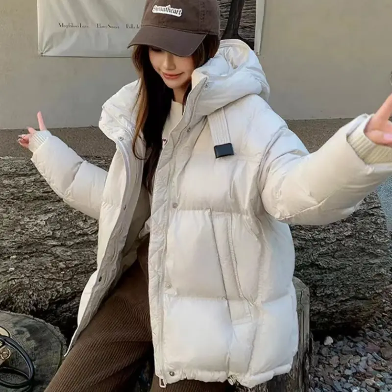 Women's Hooded Puffer Jacket, 90Duck Down, Thick, Warm, Casual, Versatile, Loose, Warm, Windproof Parka, New, Fashion, 2024