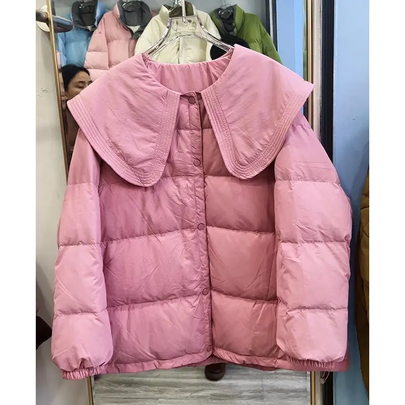 Women's Ruffled Quilted Jacket, Short Winter Coat, Loose Parkas, Warm Casual Down Coat, Female Outwears, New, 2024