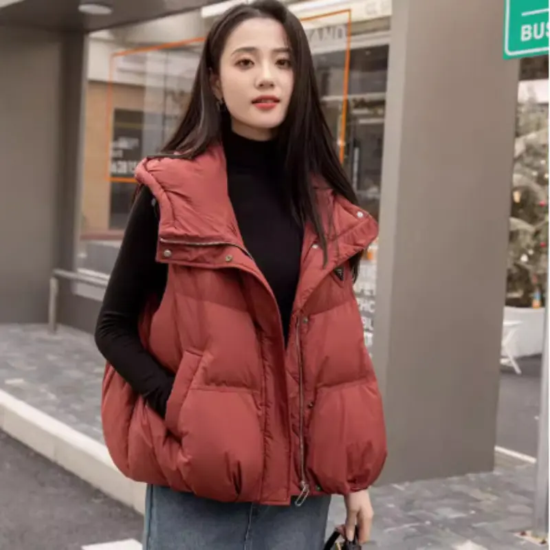 Women's White Duck Down Vest, Short Lapel, Warm Jacket, Street Fashion, Korean 90 Down, Casual Tops, Winter, 2024