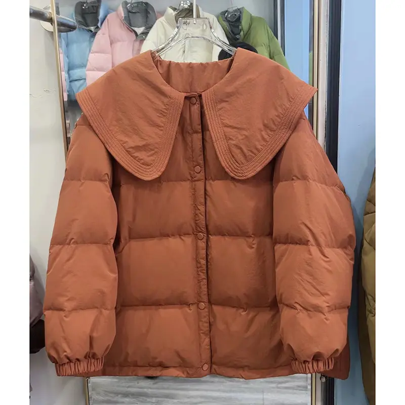 Women's Ruffled Quilted Jacket, Short Winter Coat, Loose Parkas, Warm Casual Down Coat, Female Outwears, New, 2024
