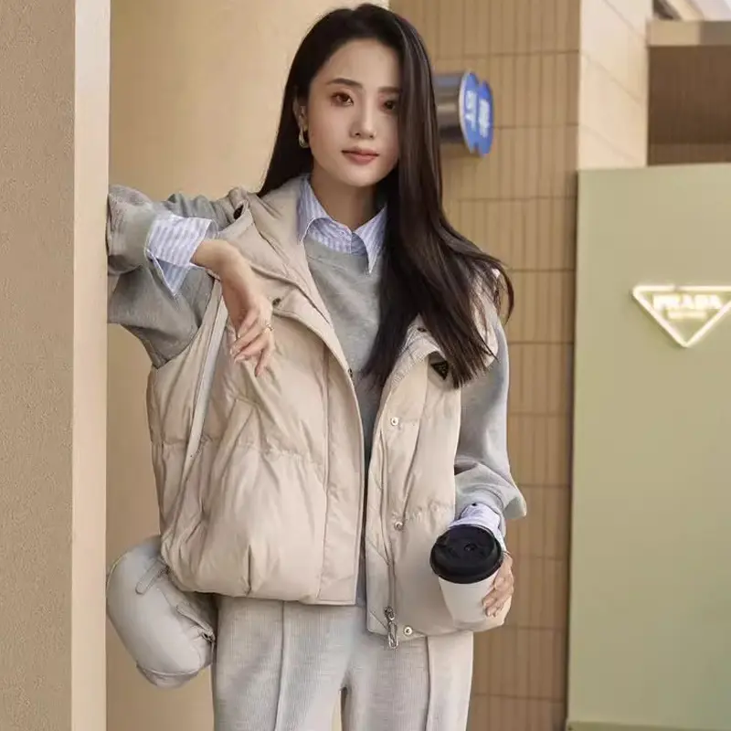 Women's White Duck Down Vest, Short Lapel, Warm Jacket, Street Fashion, Korean 90 Down, Casual Tops, Winter, 2024