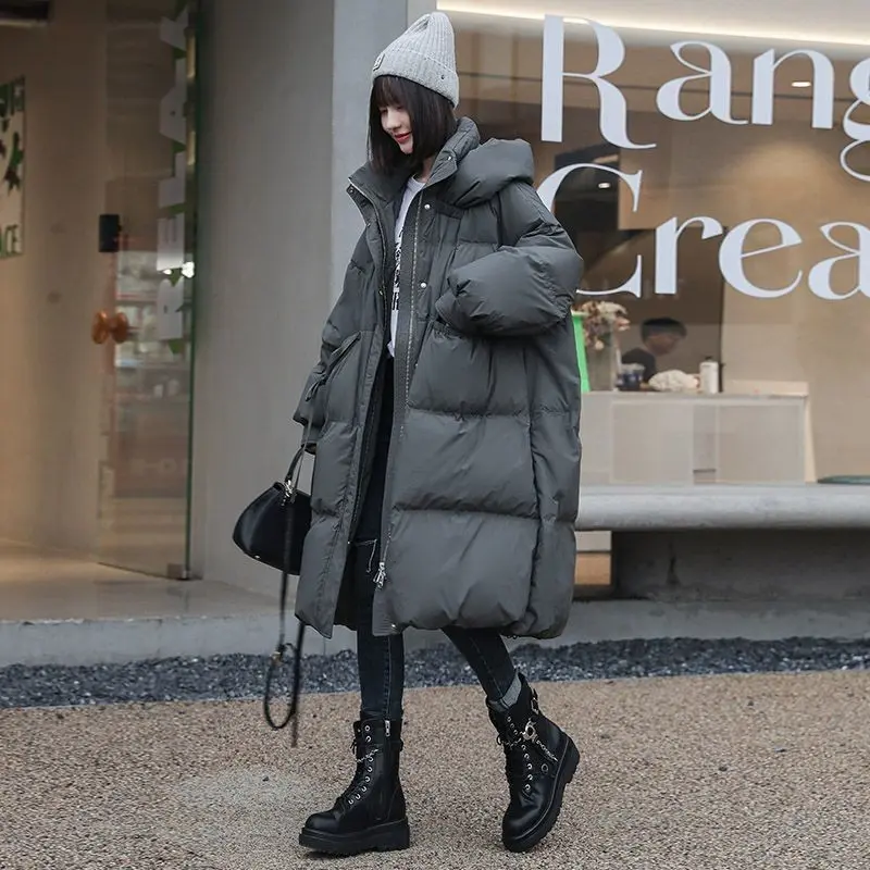 Down Jacket with Bow Tie for Women, Monochrome, Thickened Windproof Mid-length, Snow Coats, Korean Outerwears, Winter, New, 2021