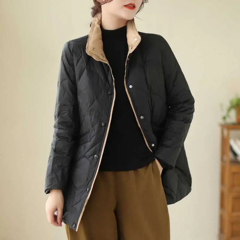 2024 Winter New Women White Duck Down Jacket Light Warm Casual Loose Tops Ladies Single Breastes Slim Puffer Coat Female Outwear
