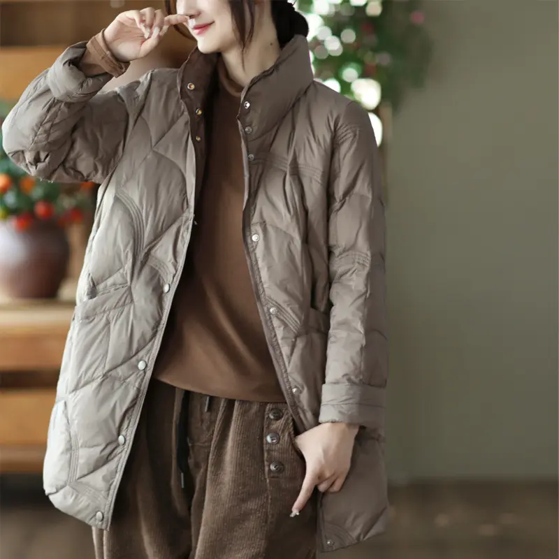 2024 Winter New Women White Duck Down Jacket Light Warm Casual Loose Tops Ladies Single Breastes Slim Puffer Coat Female Outwear