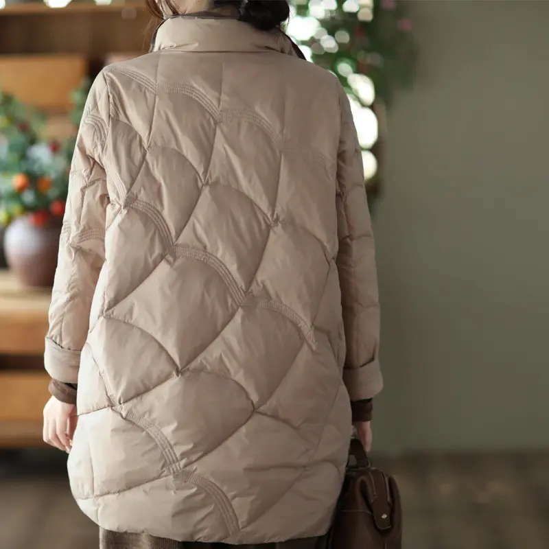 2024 Winter New Women White Duck Down Jacket Light Warm Casual Loose Tops Ladies Single Breastes Slim Puffer Coat Female Outwear
