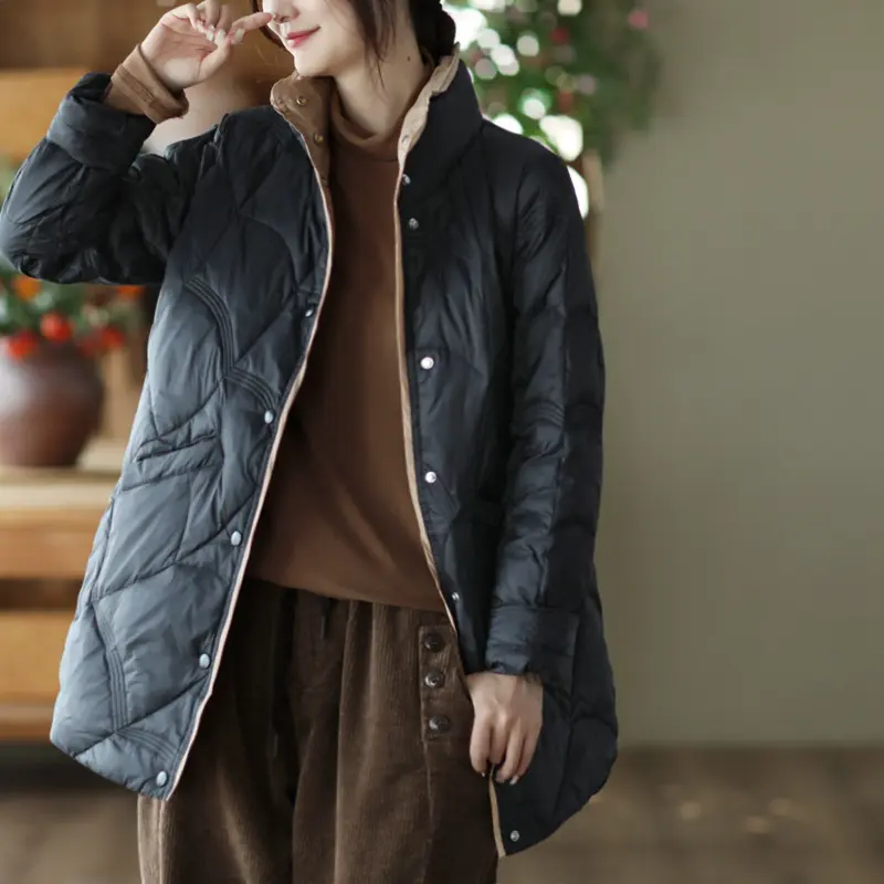 2024 Winter New Women White Duck Down Jacket Light Warm Casual Loose Tops Ladies Single Breastes Slim Puffer Coat Female Outwear