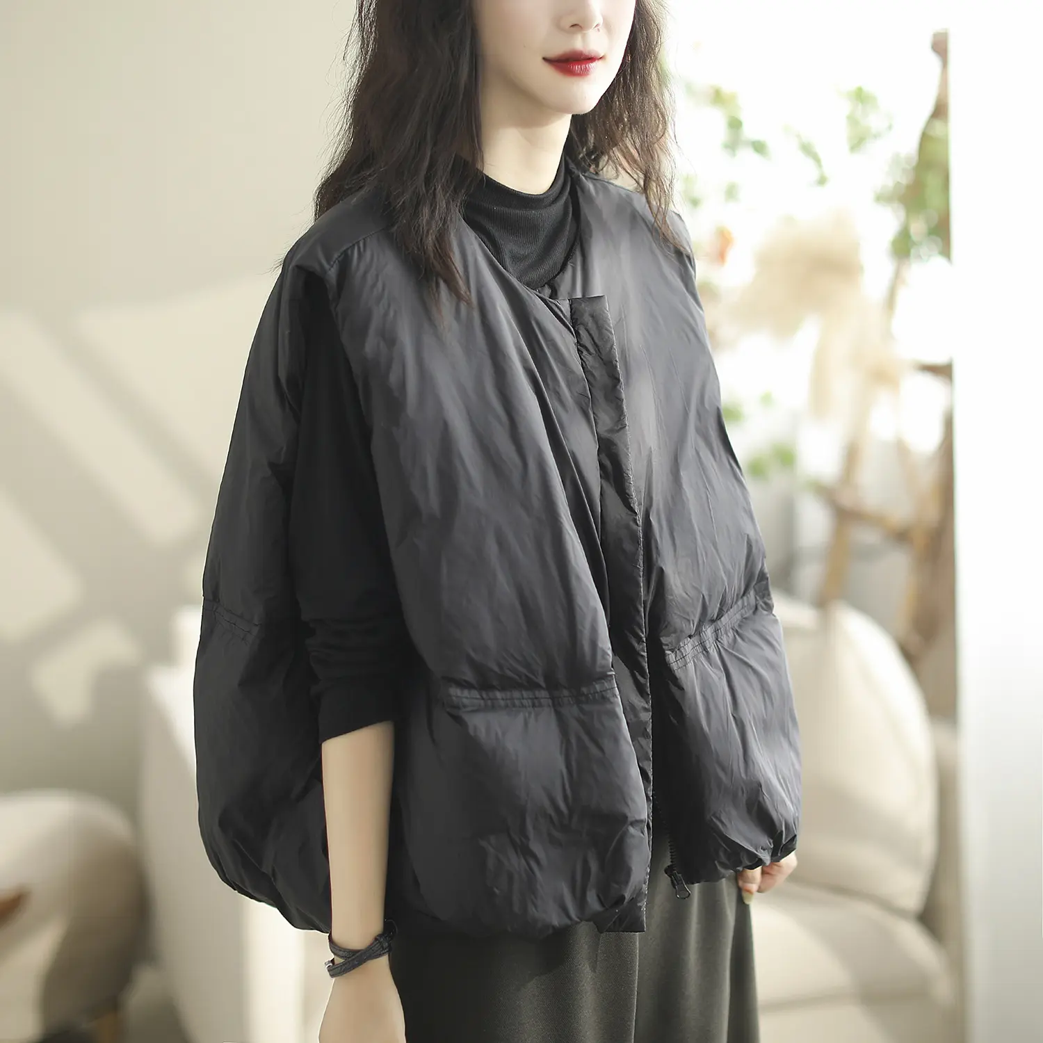 Women's Warm Sleeveless Down Vest, Casual Fashion, Loose, Round Neck, White Duck Down, Simple Undershirt, Layering, Winter