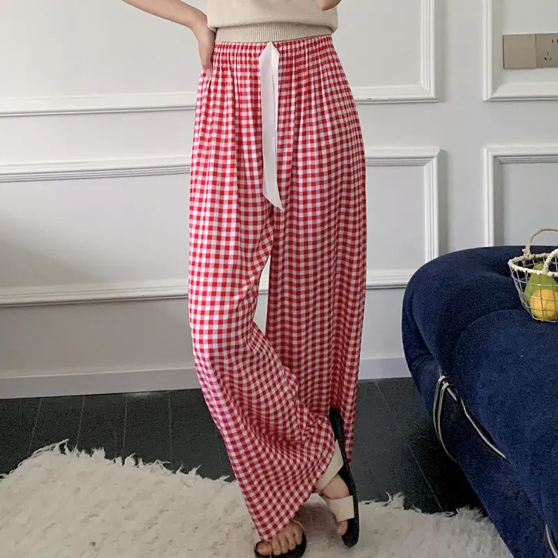 Floral Women's Pants Loose Wide-Leg Pant Seaside Leisure High Waist Nine Points Trousers Summer Slim Ice Silk Stretch Pants