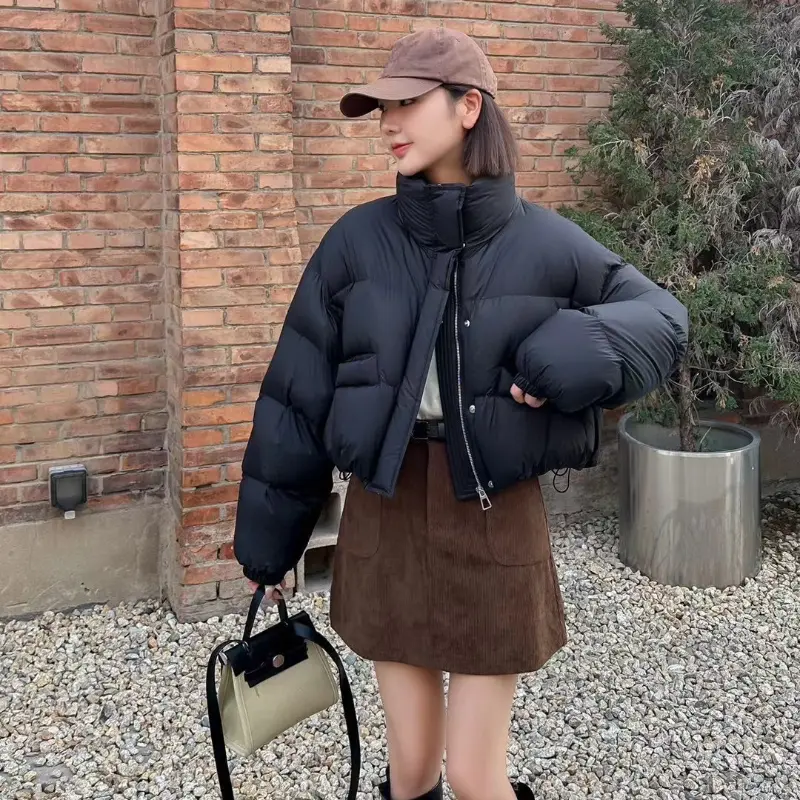 Women's Thick Warm Duck Down Jacket, 90 White, Collar, Short Bread Clothing, Street Style, Casual Parker Coat, Winter Fashion