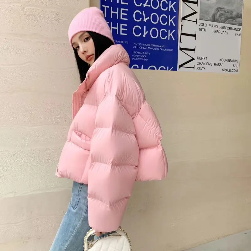 Women's Thick Warm Duck Down Jacket, 90 White, Collar, Short Bread Clothing, Street Style, Casual Parker Coat, Winter Fashion