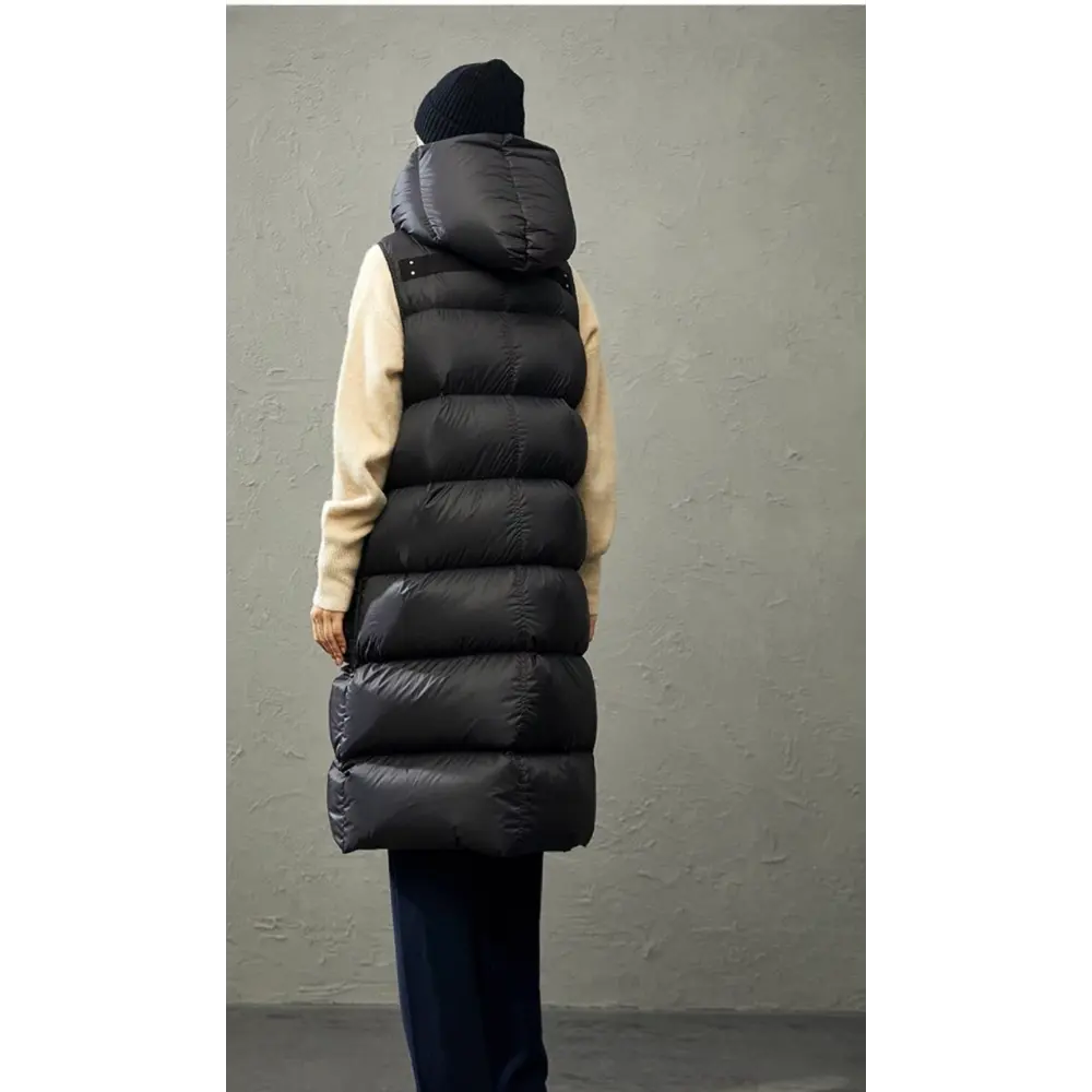 Women's Monochromatic Hooded Long Down Jacket Vest, Single-Breasted Sleeveless Outerwear, Ultra-light, Medium Length Models