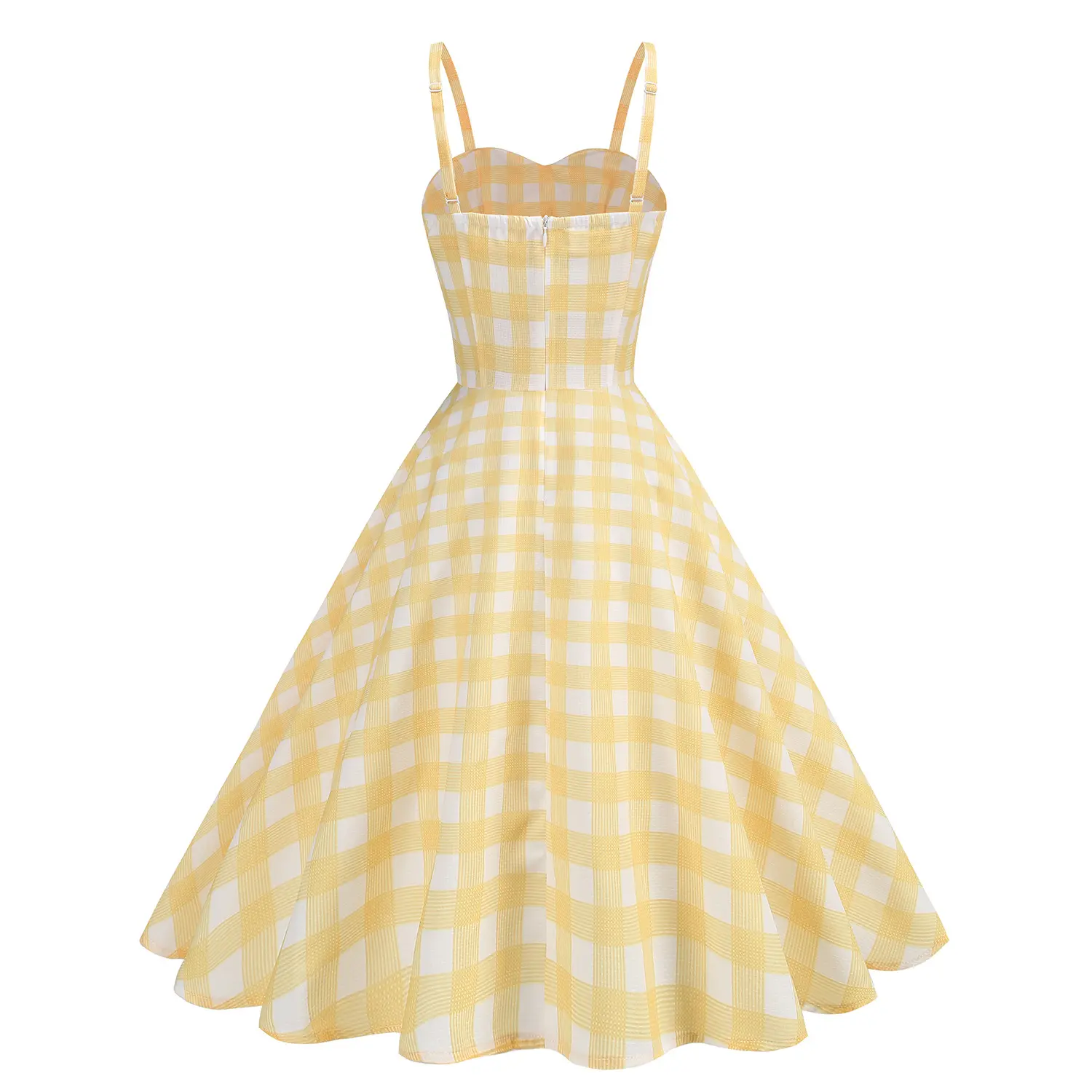 Rustic Style Yellow Plaid Halter Dress Female Summer Sweet Hong Kong Style Vintage Waisted First Love Girl Big Swing Skirt