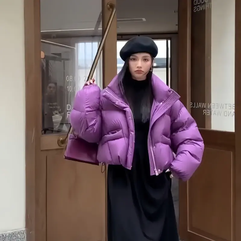 Women's Thick Warm Duck Down Jacket, 90 White, Collar, Short Bread Clothing, Street Style, Casual Parker Coat, Winter Fashion