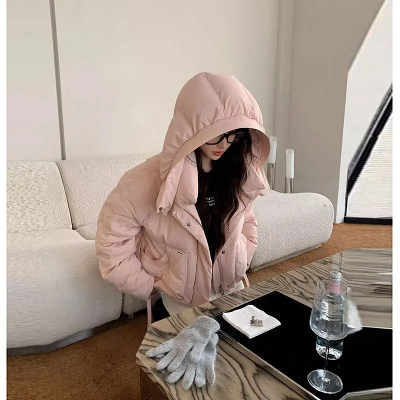 Girl's Thick Hooded Duck Down Coat, 90 Duck Down, Warm Jacket, Casual, Short, Thick, Korean Fashion, Winter