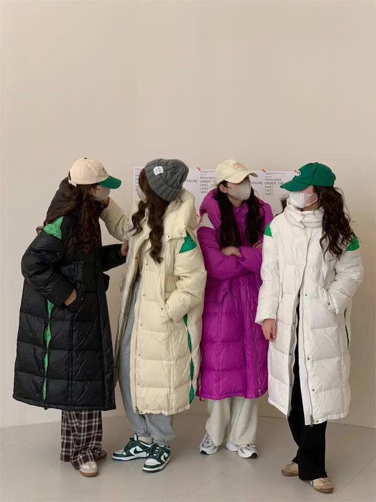 Hooded Puffer Jacket for Women, 90 White Duck Down, Medium Length, Knee-length, Thick, Warm, Stand Collar, Winter, New, 2024