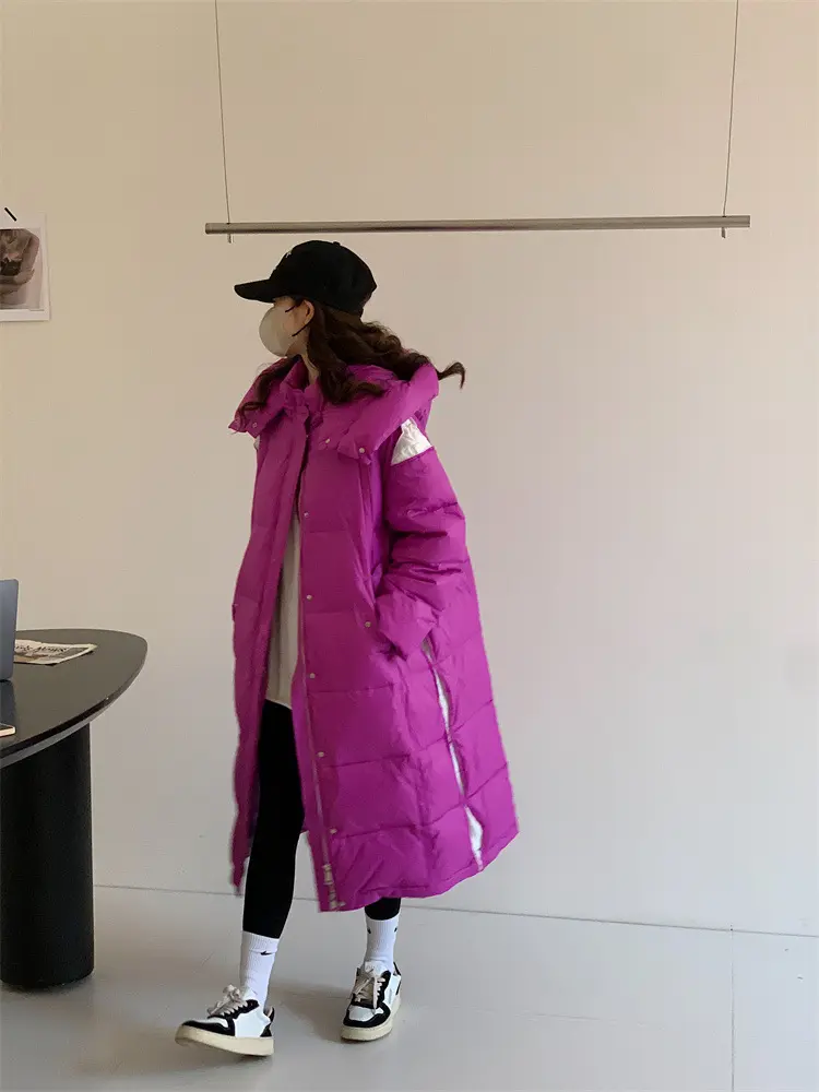 Hooded Puffer Jacket for Women, 90 White Duck Down, Medium Length, Knee-length, Thick, Warm, Stand Collar, Winter, New, 2024