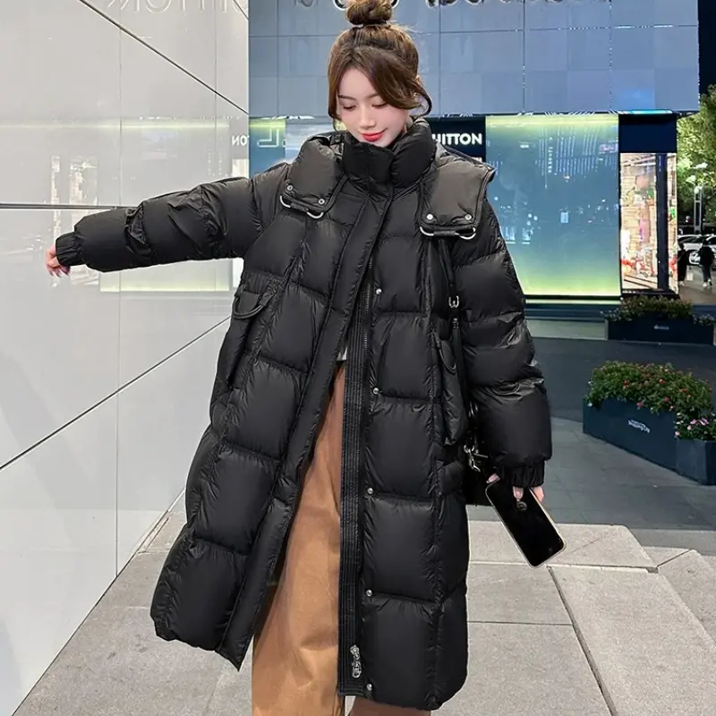 Women's Loose Windproof Down Coat, Thick Parka, Warm Outerwear, Korean, Simple, High Street, Female, Winter