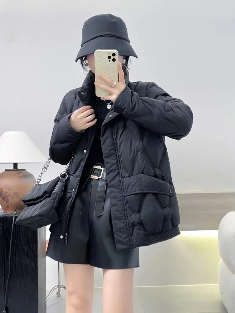 Women's Light Short White Duck Down Coat, Slim Stand-up Collar, Warm Jacket, Temperament Leisure Parka, Winter, New, 2024