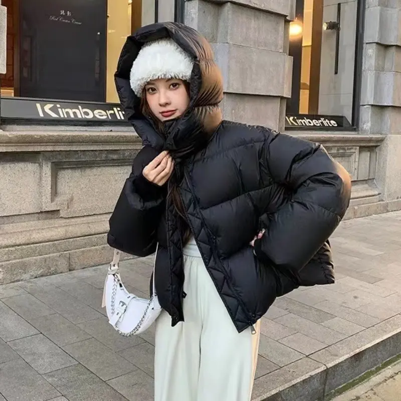 Women's Casual Loose Puffer Coats, Hooded Jacket, Thick, Warm Outerwear, Sweet, Korean Fashion, New, 2024