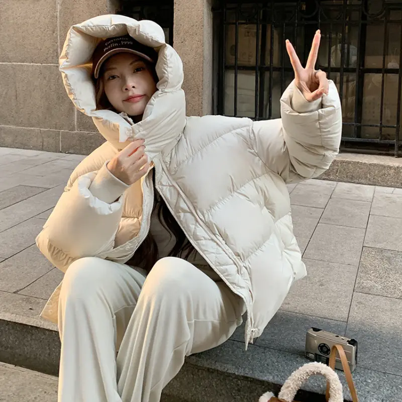 Women's Casual Loose Puffer Coats, Hooded Jacket, Thick, Warm Outerwear, Sweet, Korean Fashion, New, 2024
