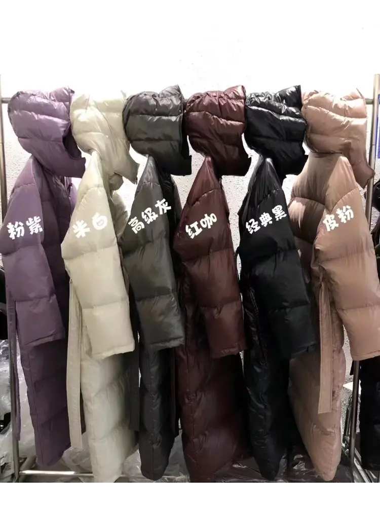 Long Duck Down Puffer Coat for Women, Hooded Parkas with Sashes, Waterproof Outwear for Female, Winter