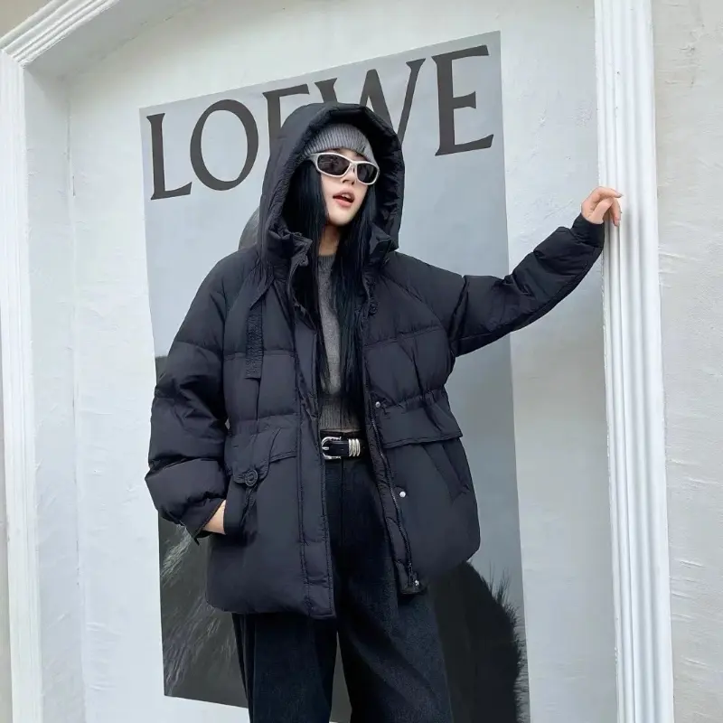 Women's Down Puffer Jacket, Simple Solid Casual Stylish Pocket Down Jackets, Thick Warm Waist, Mid-length Outerwear, Winter, New