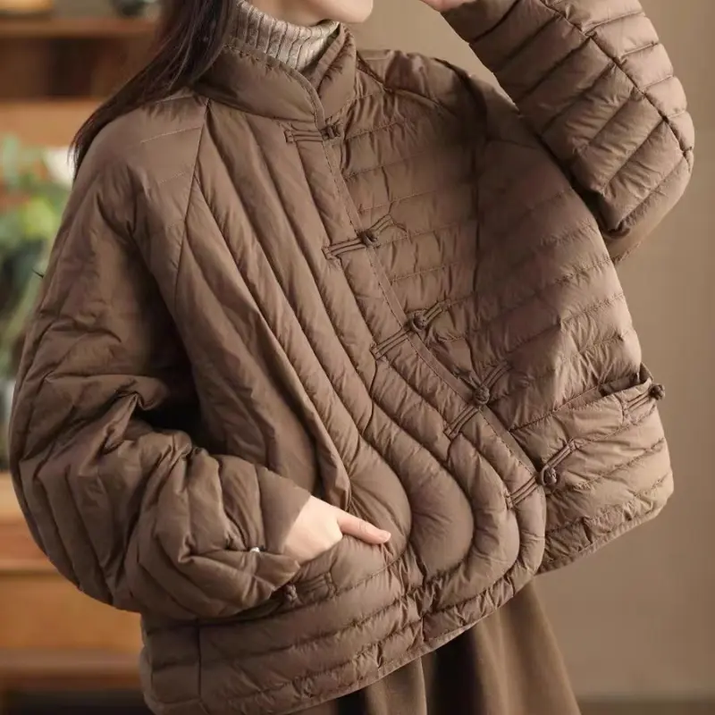 Winter Coat Female Jackets for Women 2024 New Light Quilted Loose Down Jacket Chinese Style Disc Button Retro Women's Outerwears