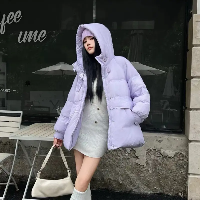 Women's Down Puffer Jacket, Simple Solid Casual Stylish Pocket Down Jackets, Thick Warm Waist, Mid-length Outerwear, Winter, New