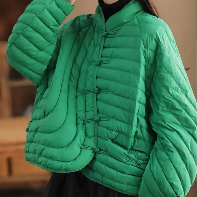 Winter Coat Female Jackets for Women 2024 New Light Quilted Loose Down Jacket Chinese Style Disc Button Retro Women's Outerwears