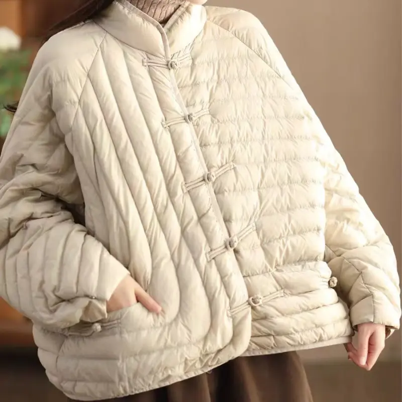 Winter Coat Female Jackets for Women 2024 New Light Quilted Loose Down Jacket Chinese Style Disc Button Retro Women's Outerwears