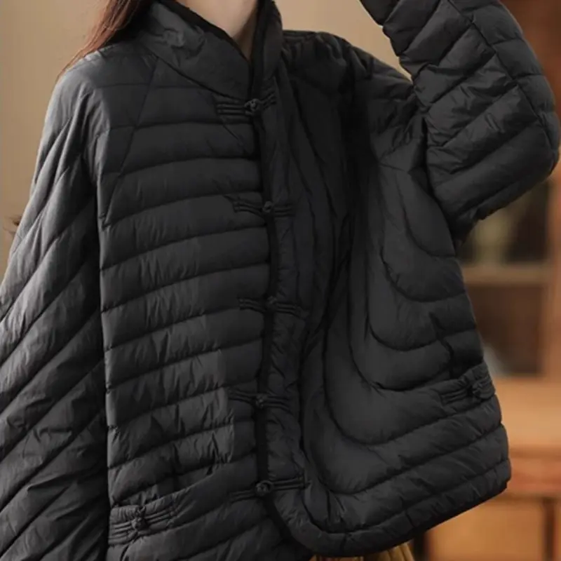 Winter Coat Female Jackets for Women 2024 New Light Quilted Loose Down Jacket Chinese Style Disc Button Retro Women's Outerwears