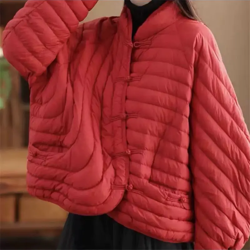 Winter Coat Female Jackets for Women 2024 New Light Quilted Loose Down Jacket Chinese Style Disc Button Retro Women's Outerwears