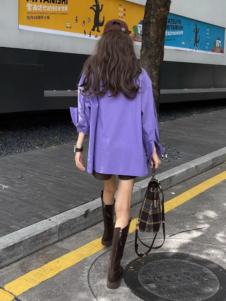 Purple Shirt Spring Autumn Fashion Woman Blouse 2025 Korean Women's Clothes Long Sleeves Casual Vacation Top Shirts & Blouses