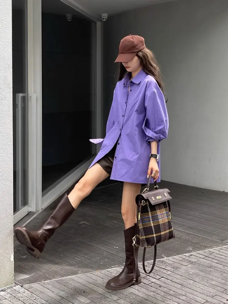 Purple Shirt Spring Autumn Fashion Woman Blouse 2025 Korean Women's Clothes Long Sleeves Casual Vacation Top Shirts & Blouses