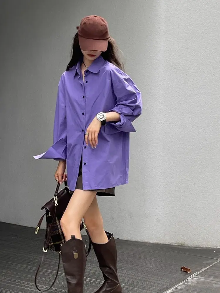 Purple Shirt Spring Autumn Fashion Woman Blouse 2025 Korean Women's Clothes Long Sleeves Casual Vacation Top Shirts & Blouses