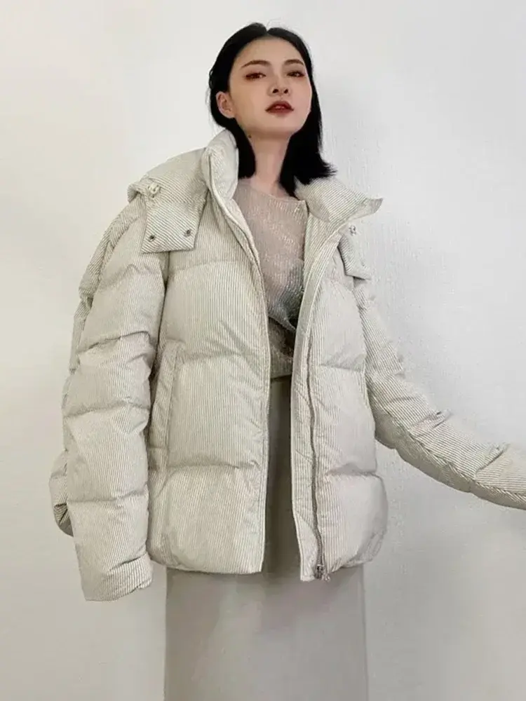 Women's Short Puffer Jacket, 90White Duck Down, Thickened Warm Coats, Loose, Large Size, Hooded, Winter Clothes, Fashion