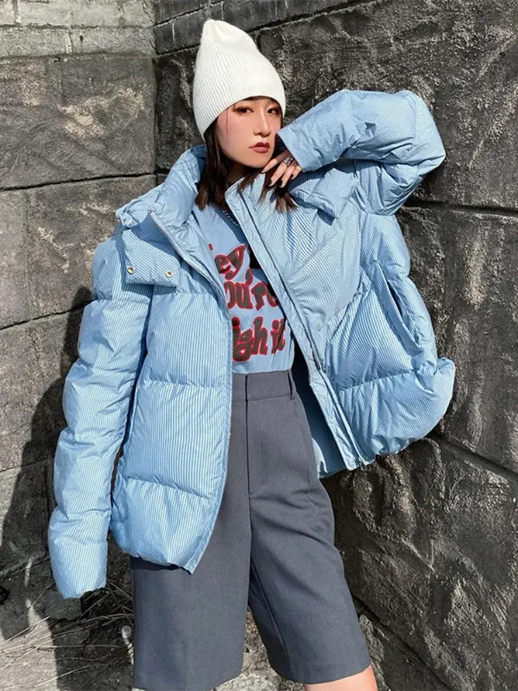 Women's Short Puffer Jacket, 90White Duck Down, Thickened Warm Coats, Loose, Large Size, Hooded, Winter Clothes, Fashion