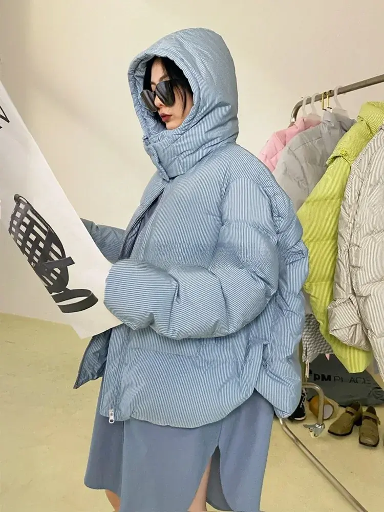 Women's Short Puffer Jacket, 90White Duck Down, Thickened Warm Coats, Loose, Large Size, Hooded, Winter Clothes, Fashion