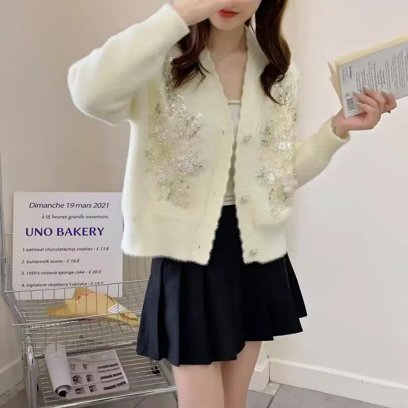 Women's Long Sleeve Single Breasted Cropped Cardigan, Warm Knitwear Top, Korean Fashion, Y2k Jacket