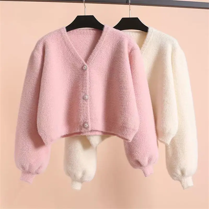 Women's Long Sleeve Single Breasted Cropped Cardigan, Warm Knitwear Top, Korean Fashion, Y2k Jacket