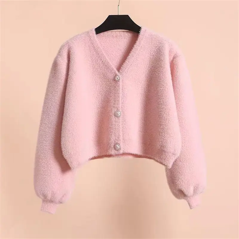 Women's Long Sleeve Single Breasted Cropped Cardigan, Warm Knitwear Top, Korean Fashion, Y2k Jacket