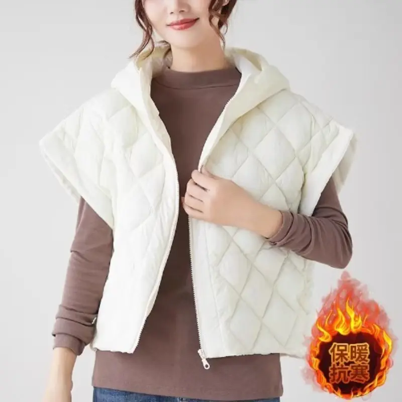 Lightweight Adding Vest Women's Winter Down Jacket with Hood  Casual Sleeveless Cardigans Vintage Hooded Cropped Jackets Vest