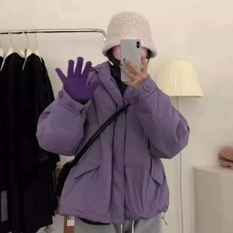 Women's Thick Warm Hooded Puffer Coats, Casual Jackets, Solid Outerwear, Snow Coats, Korean, Simple, Female, New, Winter